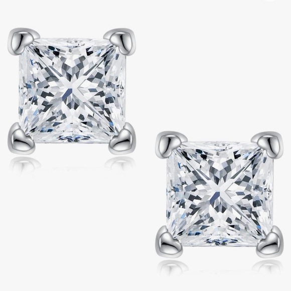 2 Carat Princess Cut Diamond Stud Earrings ~ Dainty Moissanite Studs